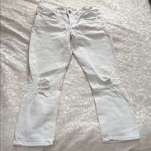Express White Straight Leg Jeans with Distressed Knees